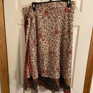 NWT goddess mini Red and Gold Midi Wrap Skirt with High-Low Hem